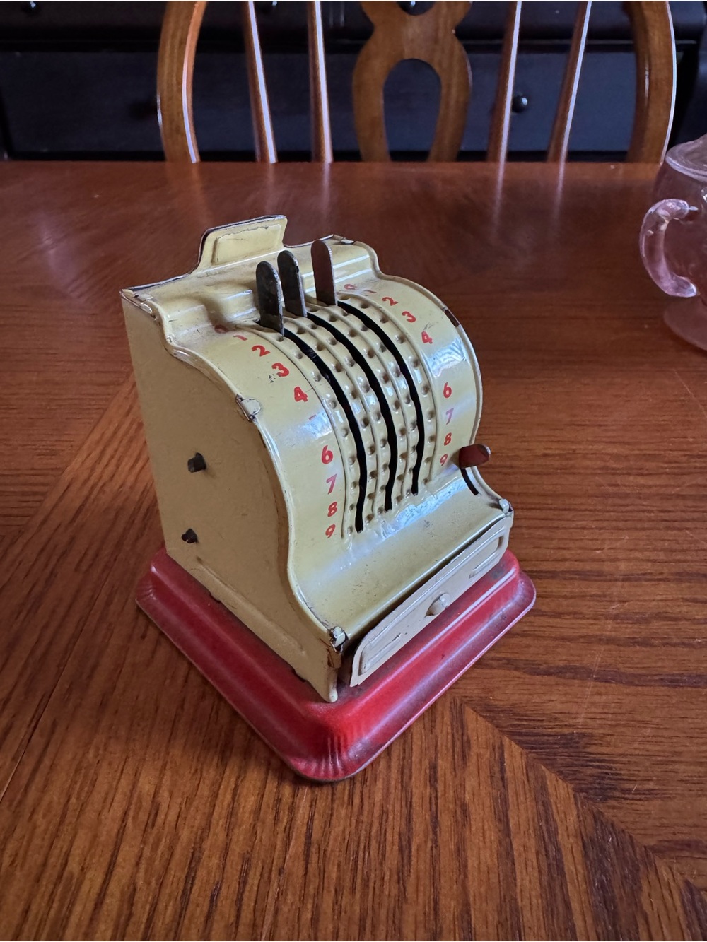 Vintage Toy Cash Register in Cream and Red
